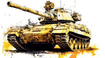 Wall Mural - A striking watercolor sketch of a tank with yellow gray lines