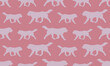 Running newfoundland dog isolated on a pink background. Seamless pattern. Endless texture. Design for wallpaper, fabric, print, template. Vector illustration.