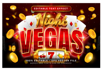 Poster - night vegas 3d text effect and editable text effect with slot machine illustration and light background
