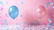 Celebrate, balloons and confetti background with copy space for festive gender reveal party, decor, balloon, birthday, fun, holiday, surprise, festive, happy