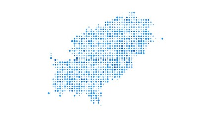 Poster - Ibiza dotted digital map. Map of Ibiza with pulsating colored circles. Shape of the island filled with blue disks. Astonishing video.