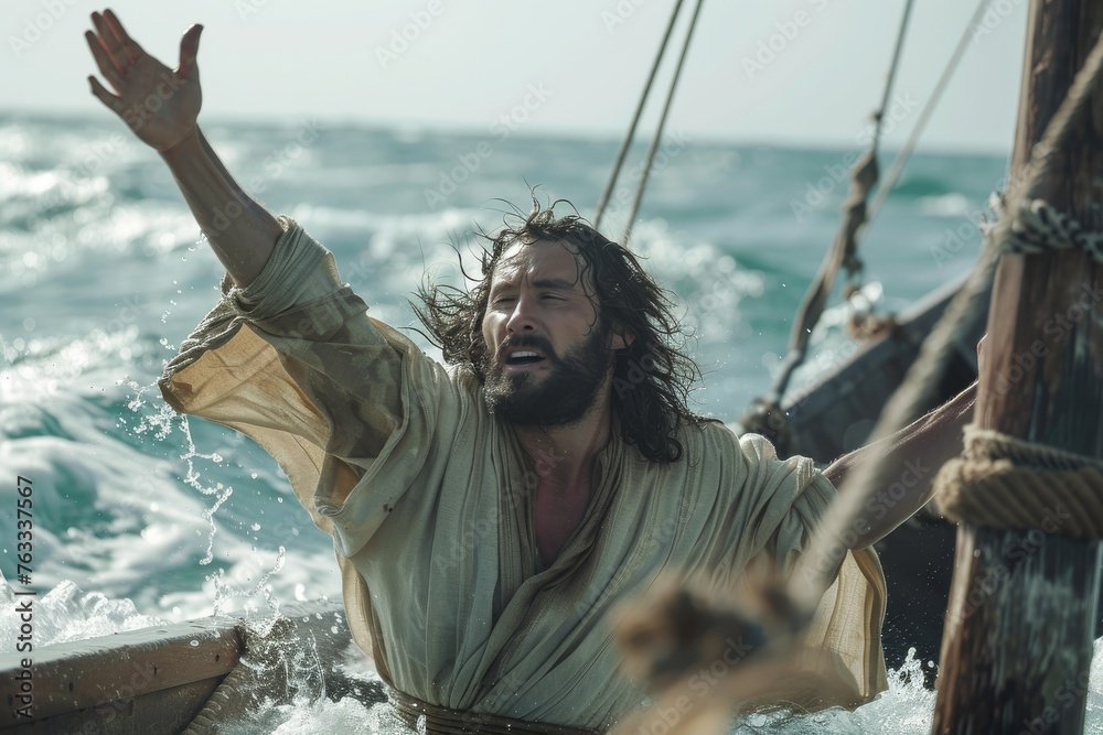 A powerful depiction of Jesus Christ calming the storm on the Sea of ...