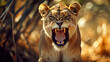 Löwe, eine Wildkatze in Afrika. Ein wildes Tier mit viel Kraft.