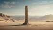 Doric column stands in shifting sands of a surreal desert landscape