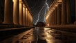 Doric colonnade faces the fury of a perpetual storm nature's power on display