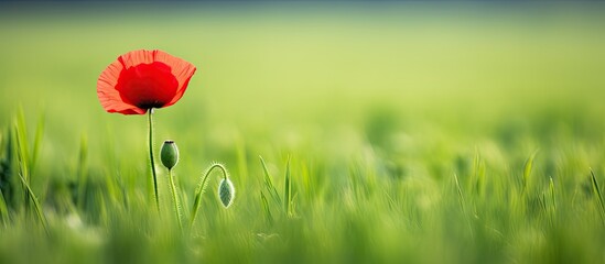 Wall Mural - Single red flower in middle of field