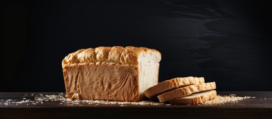 Poster - A loaf of bread with missing slices on a wooden table