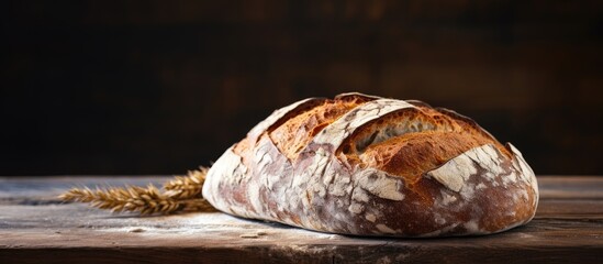 Sticker - Close-up of rustic bread loaf on wooden table