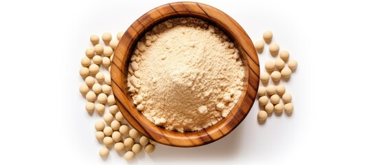 Poster - Wooden bowl filled with white beans beside a pile of beans