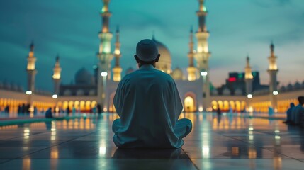 Wall Mural - Muslim man reciting quran in the night in beautiful mosque