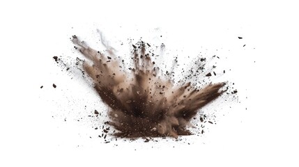 Abstract dust explosion on white background.