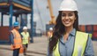 © Adi - Smiling Portrait of a Beautiful Latin Female Industrial Engineer in White Hard Hat, Inspector or Safety