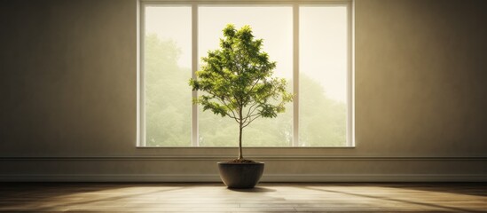 Poster - A thriving plant by a window and a single tree in an indoor setting