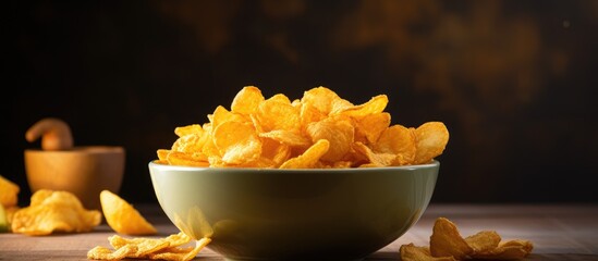Poster - A bowl of crunchy banana chips on a table