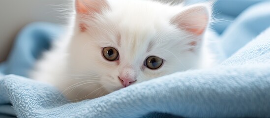 Aufkleber - White kitten lounging on cozy blanket