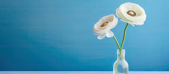 Fototapete - Two white flowers in a vase on table