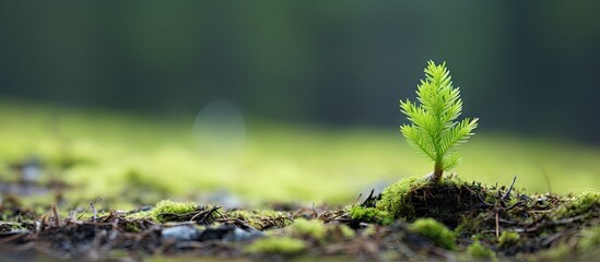 Wall Mural - A small plant growing from mossy ground