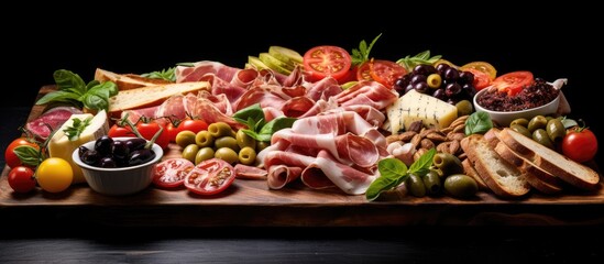 Aufkleber - A platter of assorted meats, cheese, olives, and bread