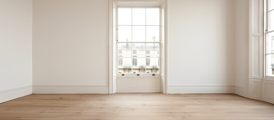 Poster - Room with wooden floor and bay window in UK urban apartment