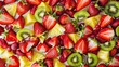 Juicy tropical fruit and berry composition, a bunch. Colorful mosaic of pineapple, strawberry, kiwi, slices, cut, vitamins, healthy eating, white background. Generative by AI