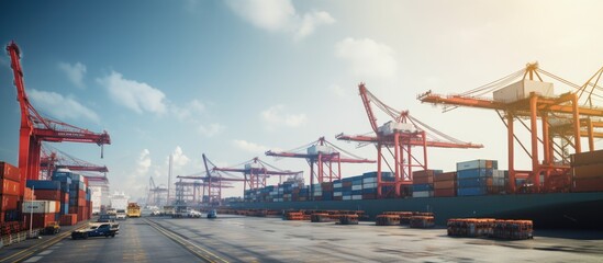 Poster - Container ship at a busy port with many containers