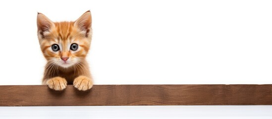 Poster - Small orange kitten on wooden ledge