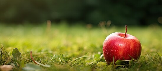Poster - A red apple in the grass