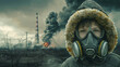 Kid in protective mask nuclear detonation scene