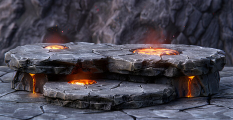 Wall Mural - Fire lava podium rock volcano background product magma display 3d scene stone floor