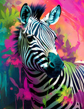 Fototapeta Konie - an artistic print of zebra on a colorful background сreated with Generative Ai