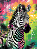 Fototapeta Dziecięca - an artistic print of zebra on a colorful background сreated with Generative Ai