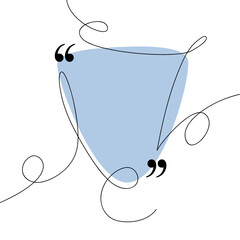 Poster - Triangle quote frame. Speech bubble line art. Continuous black lines with quotation marks. Hand drawn sketch outline. Vector illustration.