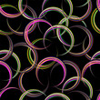 Hand-drawn seamless geometric pattern with colorful circles on black background.Vector pattern for printing on fabric, gift wrapping, covers, wallpapers.