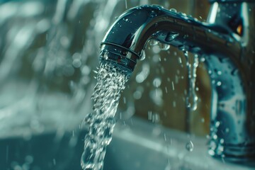 A close up of a faucet with water coming out of it