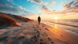 Serene Sunset Beach Walk - Solitary Man Enjoying Seaside Tranquility