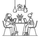 Fototapeta Dinusie - Outline illustration for Positive Workplace culture for company employees teamwork