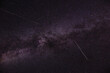 Milky way stars and shooting stars photographed with wide angle lens.
