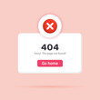 © Tatiana - Error 404, page not found. Popup page with a 3D red cross notification. Social media, business or event planning. Vector