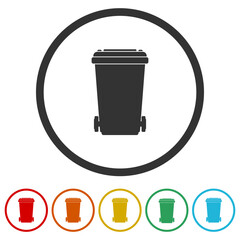 Sticker - Rubbish bins for recycling icon. Set icons in color circle buttons