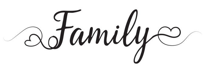Wall Mural - Family. Vector typography text. Inscription for home design, doormat, card, poster, banner, t-shirt. Hand drawn modern calligraphy text - family. Script word design. vector illustration 