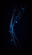 Blue abstract glowing waves with sparkles on dark background.