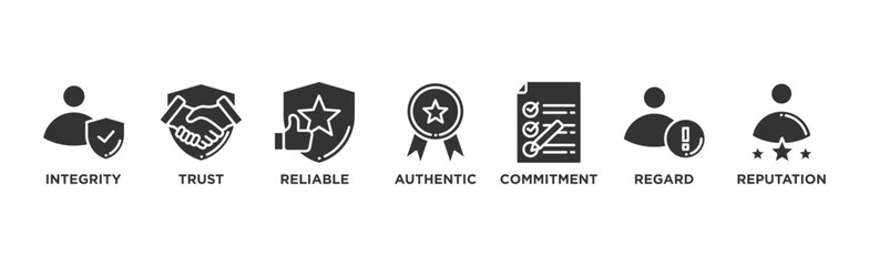 Credibility banner web icon vector illustration concept with icon of integrity, trust, reliable, authentic, commitment, regard, and reputation	