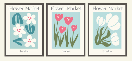 Wall Mural - set of abstract flower posters. trendy botanical wall arts with floral design in danish pastel color