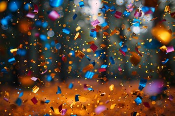 Poster - An abundance of vibrant confetti frozen mid-air, giving a joyous and celebratory mood to festivities