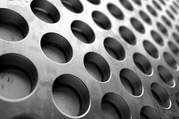 Poster - Close-up shot of a metal surface with round perforations, showing light and shadow play