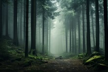 Misty Forest Creating An Atmospheric And Mystical Natural Scene