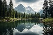 Tranquil lake reflecting a serene mountain landscape