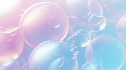 Poster - Abstract background with soft bubbles in pink and blue light. Holographic bubbles backdrop.