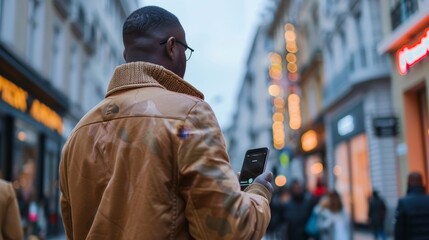 Aufkleber - Man using and texting on his smart phone mobile for service 5g digital communication