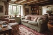 Cottage sitting room decor, interior design and house improvement, living room furniture, sofa and home decor in English country house style